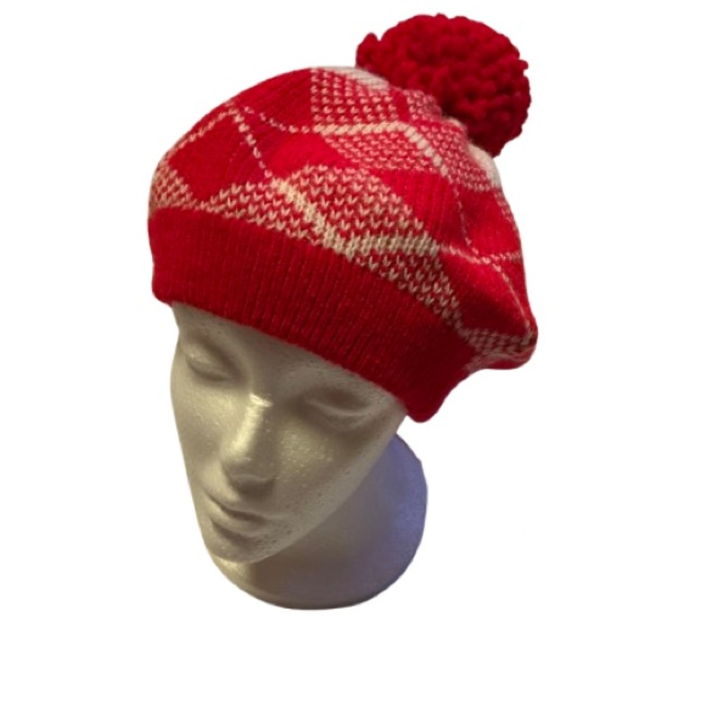 Vintage 70s red plaid Pom hat